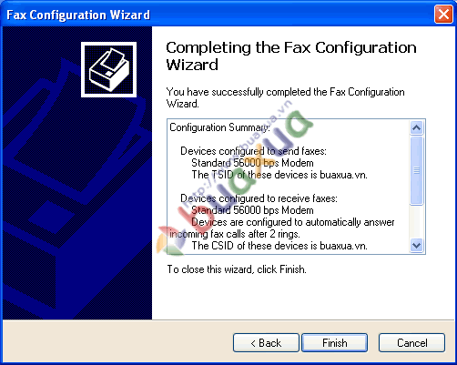 Completing the Fax wizard