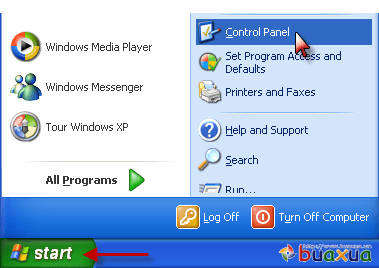 truy cập vào menu Start và chọn Control Panel