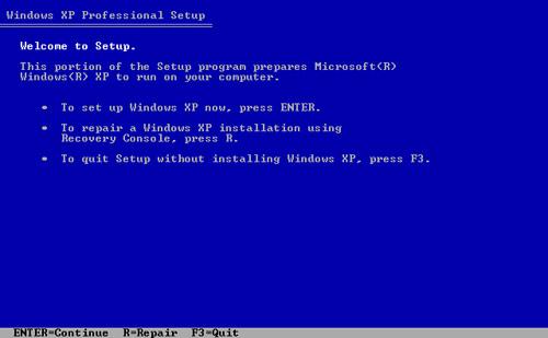 Welcome to Setup Windows XP