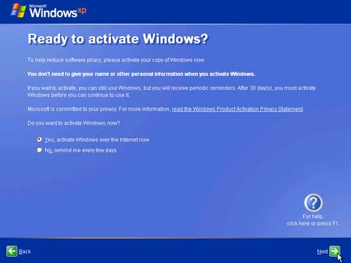 Sẵn sàng kích hoạt Windows XP