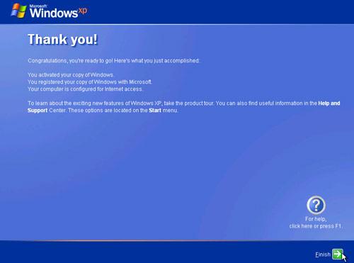 Finish install windows XP