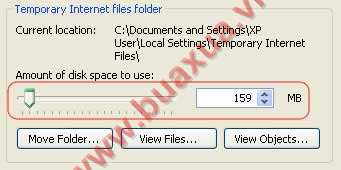 Giới hạn dung lượng cho thư mục Temporary Internet Files