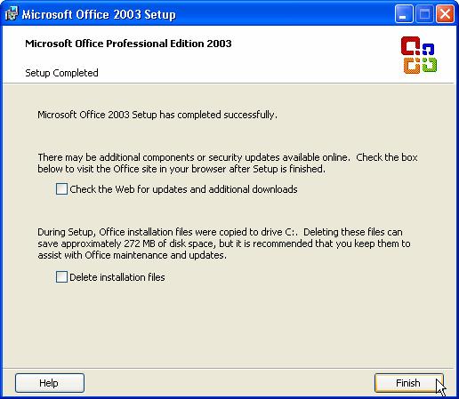 MS Office 2003 setup complete