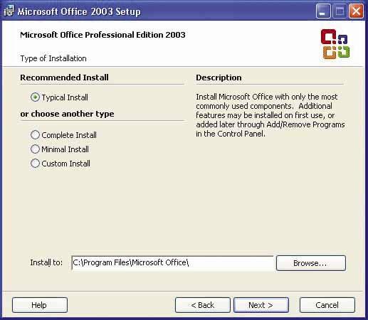 Lự chọn cài đặt MS Office 2003