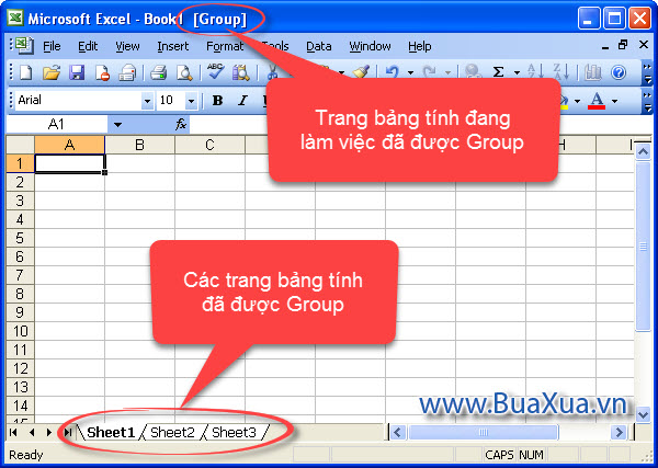 Cách Group các trang bảng tính với nhau trong Excel 2003