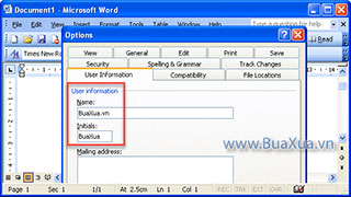 Cách thay đổi thông tin người sử dụng trong MS Word 2003