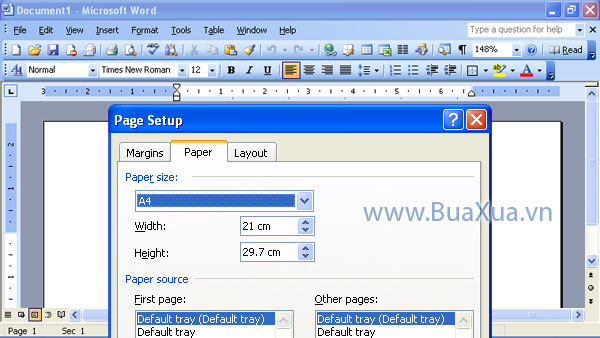 Cách chọn kích thước khổ giấy trong MS Word 2003