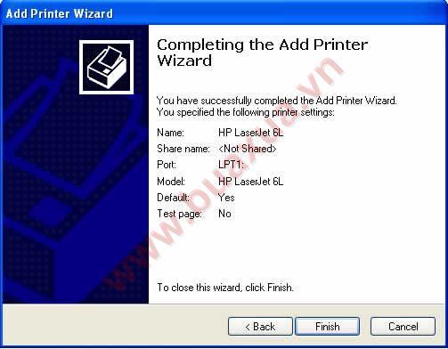Completing the Add Printer Wizard