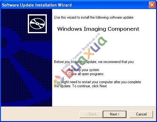 Cài đặt Windows Imaging Component