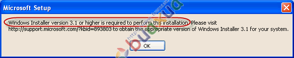 Thông báo lỗi cài đặt do phiên bản MSI của hệ thống quá cũ