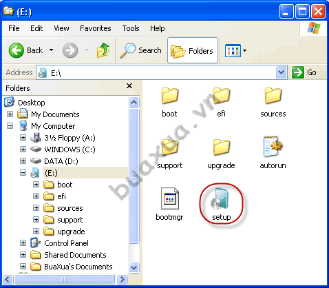Nhấp đúp chuột vào tập tin Setup để chạy chương trình cài đặt Windows