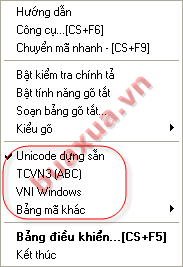 Chọn bảng mã Unicode