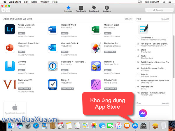Mở kho ứng dụng - App Store trong danh sách các ứng dụng trên thanh Dock