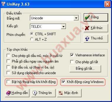 bảng điều khiển mở rộng của chương trình Unikey