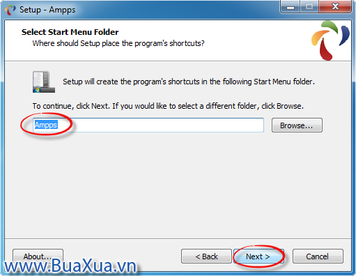 Cửa sổ Select Start Menu Folder