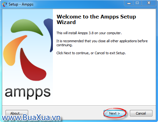 Cửa sổ Welcome to the AMPPS Setup Wizard