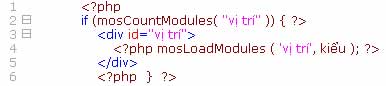 Đoạn mã tạo vị trí Module trong template
