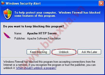 Chọn Unblock để Windows cho phép chương trình WAMP5 hoạt động