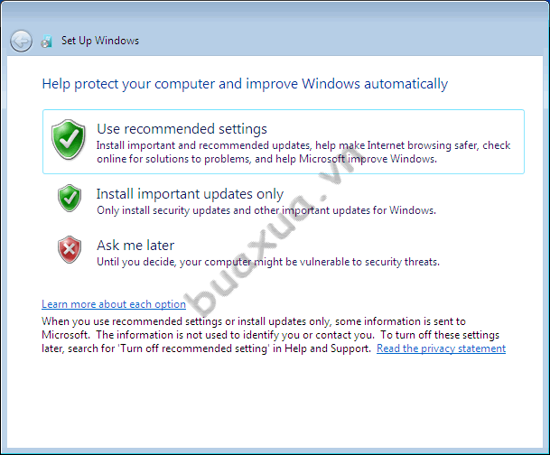Chọn chức năng tự động bảo vệ cho Windows