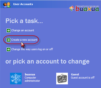 Trong cửa sổ User Accounts bạn hãy chọn Create a new account