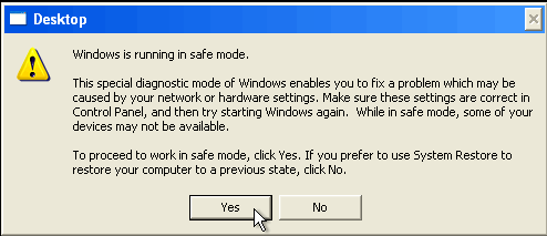 Chọn Yes để đồng ý vào chế độ Safe Mode