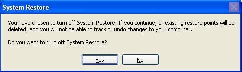 Nhấn Yes để đồng ý tắt System restore