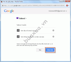 Cho phép Yahoo! sử dụng các thông tin của tài khoản Google