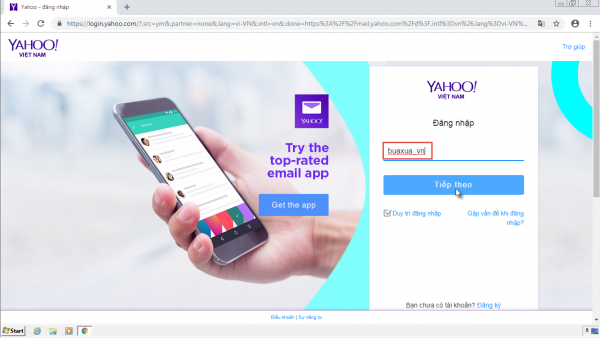 Sử dụng địa chỉ email và mật khẩu Yahoo! Mail của bạn để đăng nhập vào hộp thư