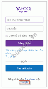 Đăng nhập Yahoo! Mail bằng Facebook hoặc Google