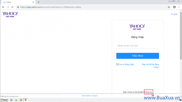 Nhấn vào chữ Đăng ký để đăng ký và sử dụng Yahoo! Mail miễn phí