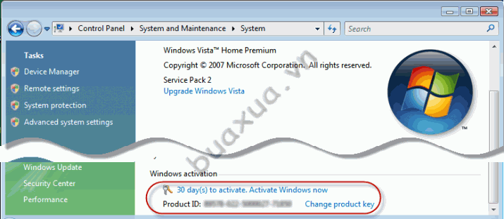 Thông tin về bản quyền Windows Vista