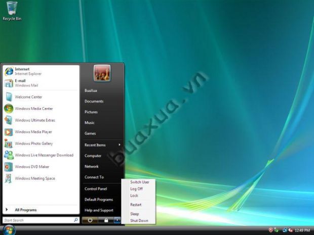 Màn hình Desktop và Start menu của Windows Vista