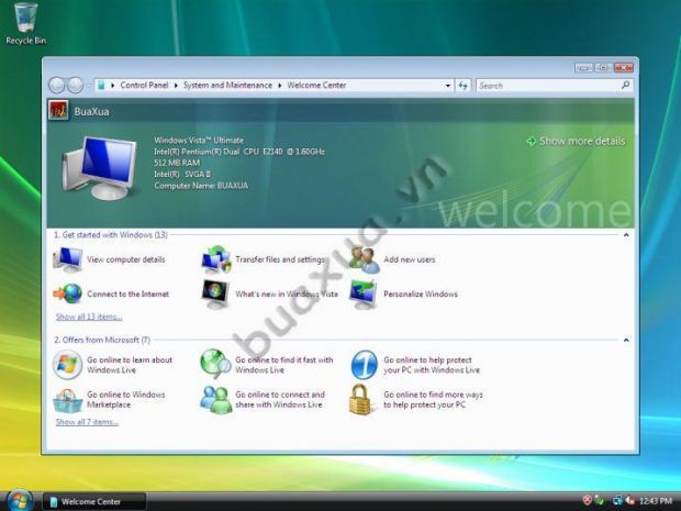 Cửa sổ Welcome Center của Windows Vista