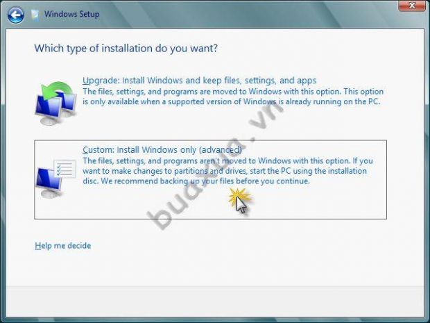 Custom: Install Windows only (advanced)