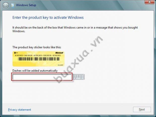 Nhập mã số (Product key) của Windows 8