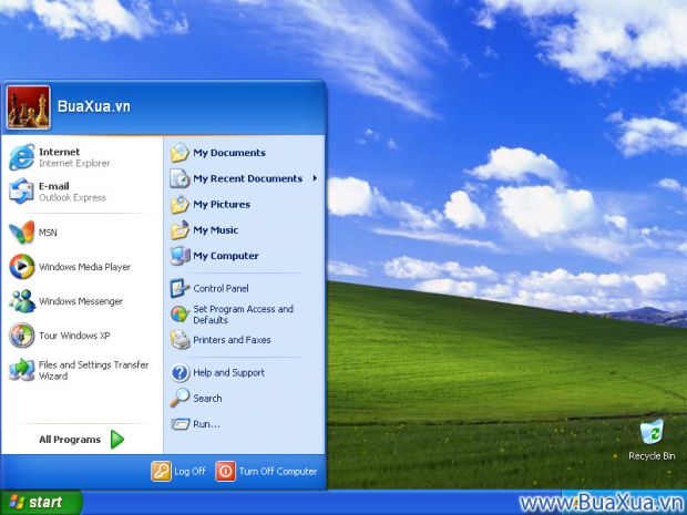 Màn hình Start Menu của Hệ điều hành Windows XP