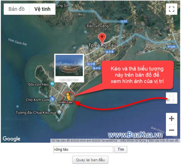 Cách xem hình ảnh các vị trí trên bản đồ BuaXua Google Maps 